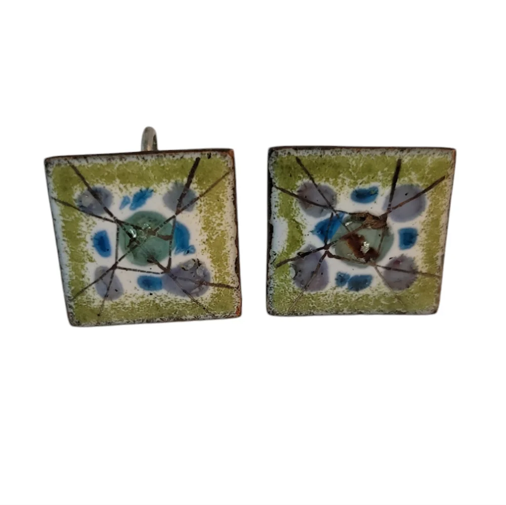 Vintage Enameled Square Screw Back Earrings
